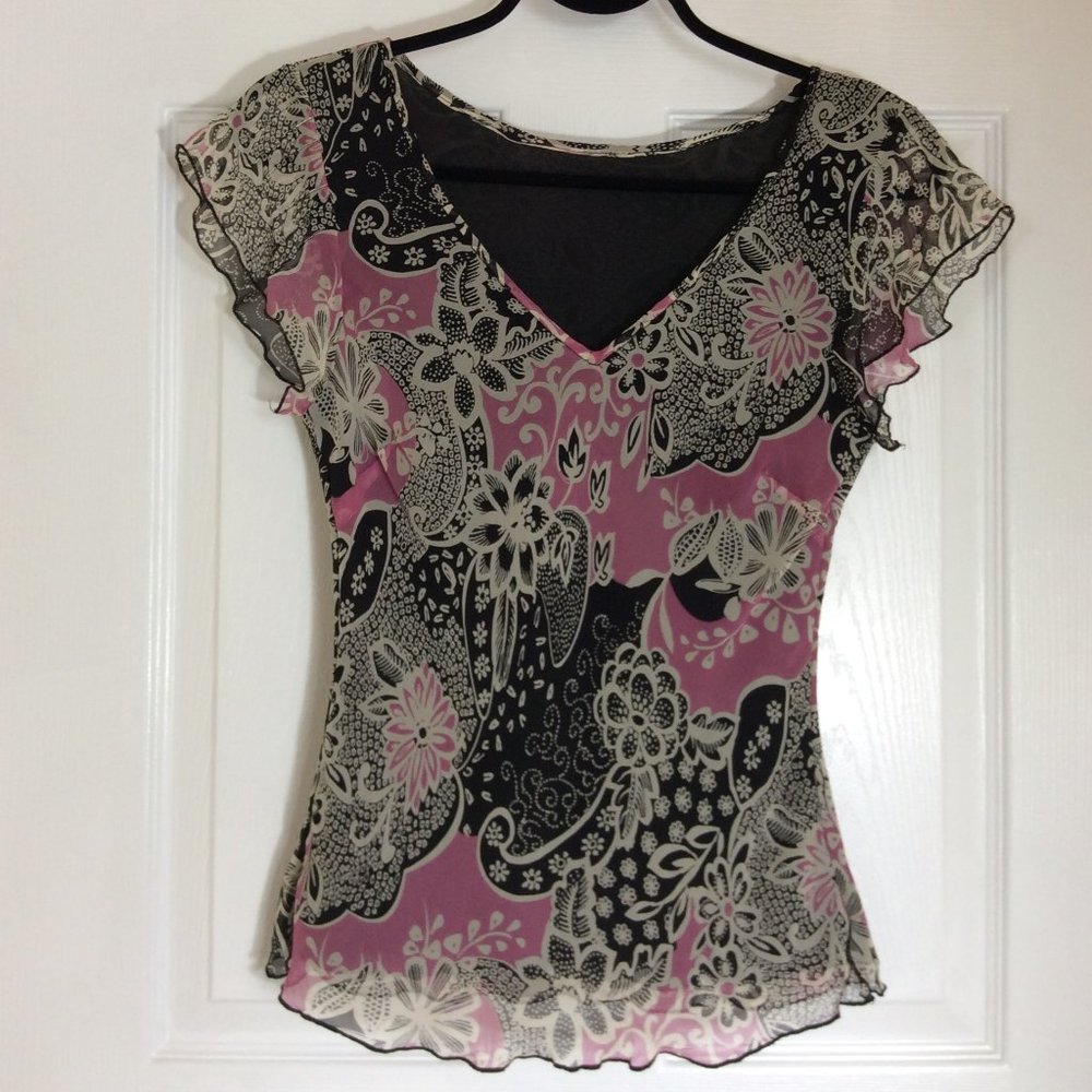 silk  size S  pouple and black  paisley pattern